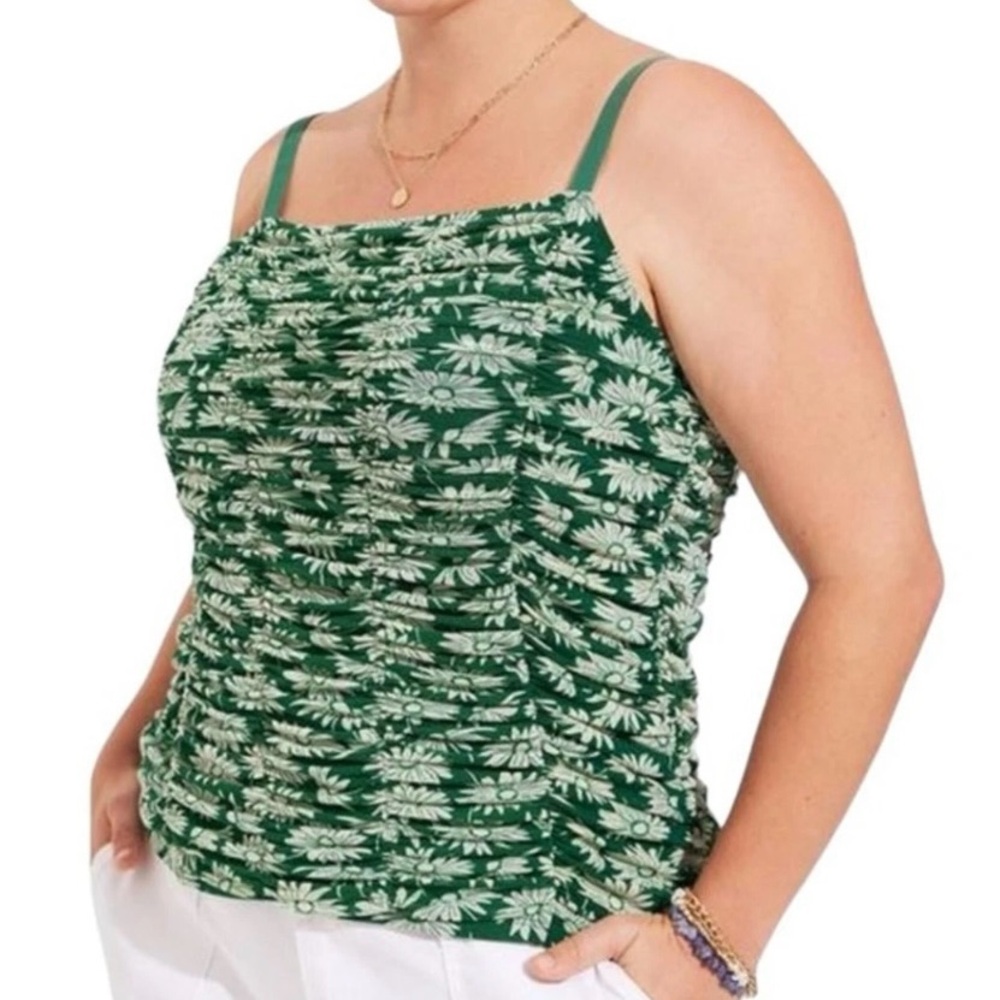 Torrid Green Floral Ruched Tank Top Stretch Mesh EUC sz 2X